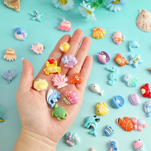 60Pcs Ocean Resin Charms, Summer Beach Flatback Craft Embellishment