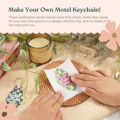 YOPPIX 60 Pcs Sublimation Acrylic Motel Keychain Blank kit, with 20 Fixing Clips and 20 Key Rings for Heat Transfer Keychain Bag Decor Room Labels Hotel Key Tags Home Gift Crafts Supplies