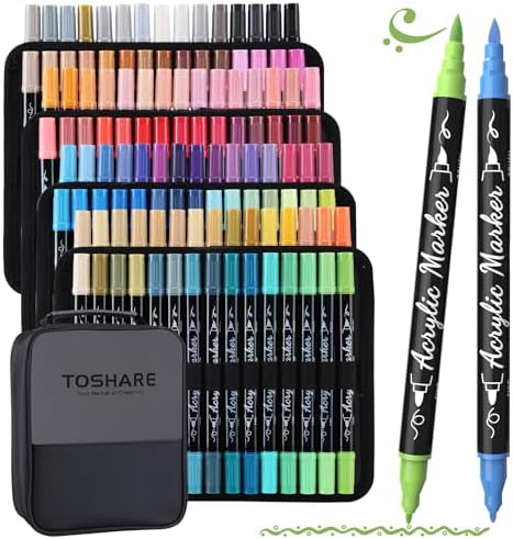 120 Colors Precision Dual Tip Acrylic Paint Markers Pens - Brush & Fine | Performs on Rock, Wood, Paper, Fabric, Egg, Scrapbook, Glass, Ceramic, Canvas, DIY Crafts Art Gift - School Supplies