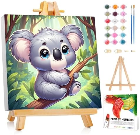 Reivworl Koala Paint by Numbers Kit for Kids with Frame 8×8 inch