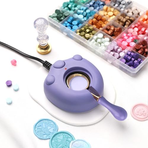 Electric Wax Seal Warmer Kit - Purple, Includes Spoon and Tweezers for DIY Wax Seals and Stamps