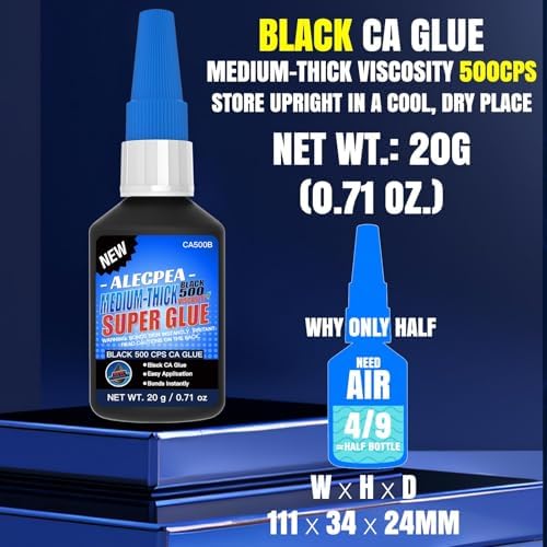ALECPEA 20g Black CA Glue, Medium 500CPS Cyanoacrylate Super Glue