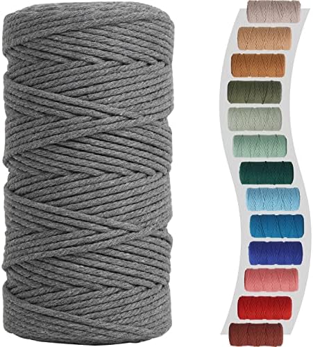 NOANTA Grey Macrame Cord 3mm x 220yards, Colored Cotton Rope Macrame Yarn