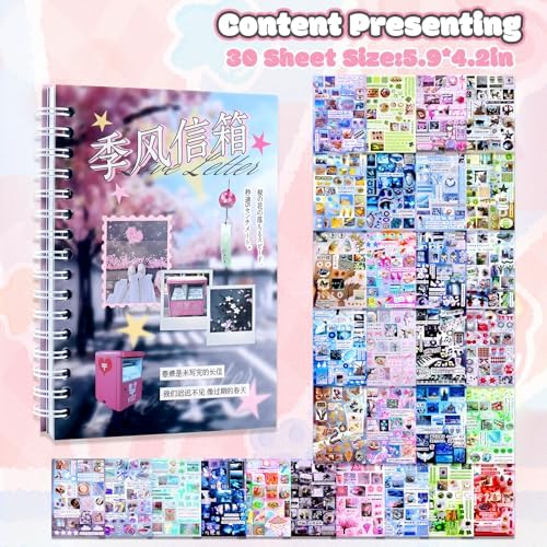 30 Sheets Japanese Sticker Book Vintage Aesthetic Scrapbook Journal Stickers Cute Korean Stickers for Journaling Scrapbooking Supplies Kawaii Sticker for Kids Adult DIYCosmtic Books P
