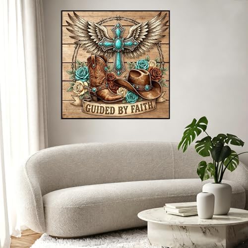WNPOKN Corss Cowboy Boot Diamond Art Kit for Adults 14 x14inch