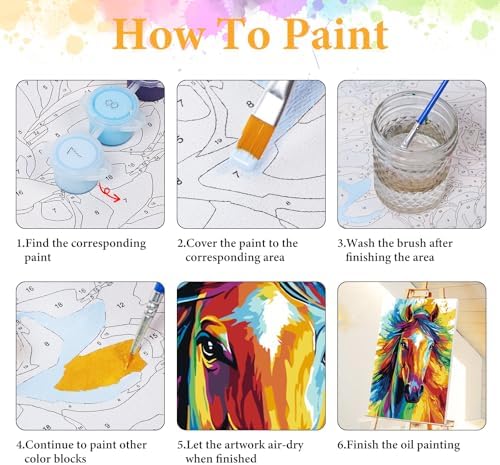 Okarina Framed Paint by Numbers Kit for Adults, Colorful Horse 8x12 Inch