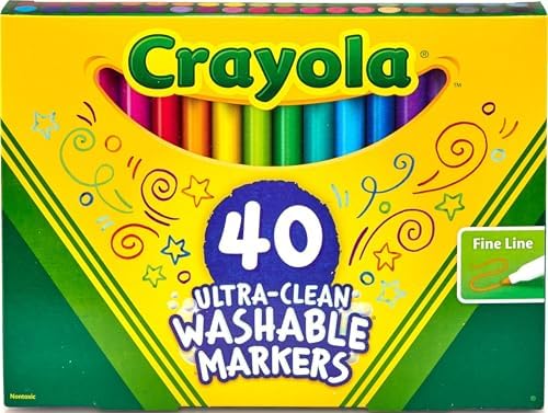 Crayola Ultra Clean Fine Line Washable Markers (40ct), School Supplies, Classroom Teacher Must Haves, Homeschool Essentials, Gifts for Kids, Ages 3, 4, 5