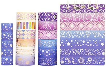 YUBBAEX Galaxy Washi Tape Set Purple Stars Decorative Tapes Silver Gold Foil Masking for Arts, DIY Crafts, Journal Supplies, Planners, Scrapbook, Gift Wrapping (Purple Night 12 Rolls)
