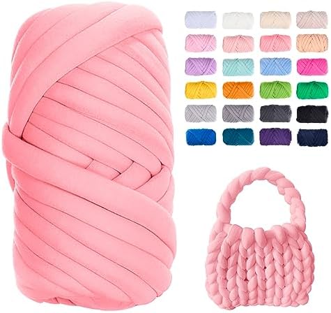 JeogYong Chunky Yarn for Hand Knitting, 0.55lb/10 Yards Arm Knitting Bulky Giant Tubular Yarn for Bags, Baskets, Pillows, Pet Nests, DIY Crafts (Leather Pink)
