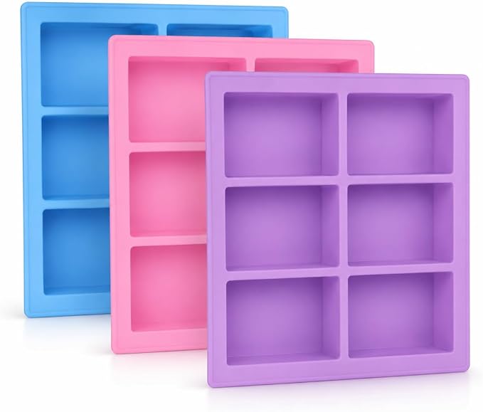 3 Pack Rectangle Silicone Soap Molds, 18 Cavities Total, 6 Cavity Soap Making Mold for Melt and Pour Soap, Homemade Soap Bars, Pudding, Jelly, Brownies, Chocolate, Easy Release Silicone Baking Mold