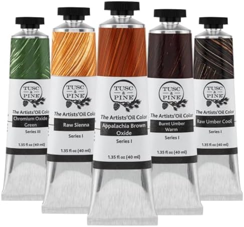 Tusc & Pine Artist Oil Paint - 40 ml Set of 5 - Earth Tones - Non-Yellowing, Rich & Creamy Consistency, Maximum Pigment Load, Small Batch Milled Oil Paints Developed for Professional Artists