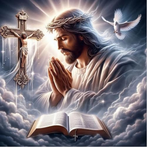 Jesus Prayer Diamond Art Kits for Adults, DIY Religious Diamond Painting Kits Round Diamond Dots for Adults,5D Full Drill Christ Painting Kit Art and Crafts for Adult Home Wall Decor 14 X 14inch
