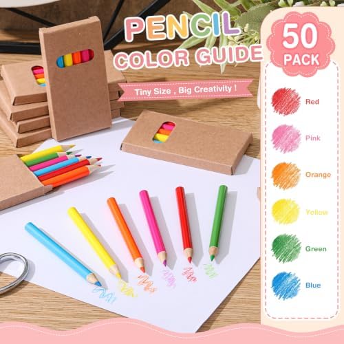 Ctosree 50 Packs Mini Colored Pencil Bulk 6 Per Box, Neon, 3.5''