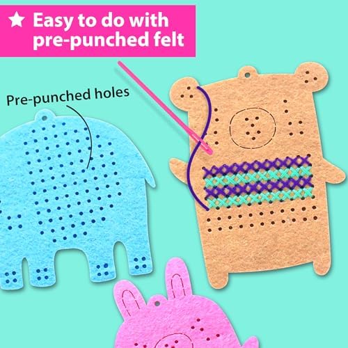 KRAFUN Animal Cross Stitch Keyring Kit for Kids Ages 7-13