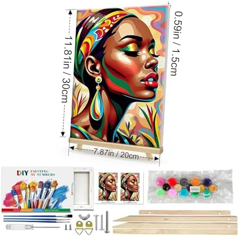 HeeBenor Paint by Numbers Kit for Adults Framed, Black Women Paint by Number with Easel, DIY Acrylic Black Woman Oil Painting Kit, Adult Paint by Number Kits Framed Canvas 8x12 Inch