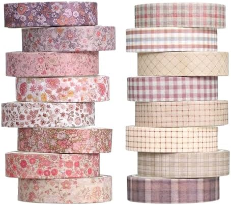 16 Rolls Vintage Washi Tape Set Thin Decorative Tapes Retro Decorative Antique Patterns Masking Tapes for Scrapbook, DIY Crafts, Bullet Journals, Gift Wrapping, Arts, Planners