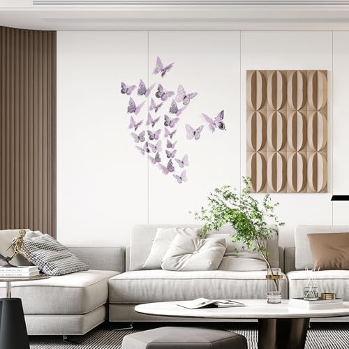 SAOROPEB 3D Butterfly Wall Decor 48 Pcs Lavender Butterfly Decorations | 4 Styles 3 Sizes, Butterfly Birthday Decorations Butterfly Party Decorations Cake Decorations, Removable Stickers