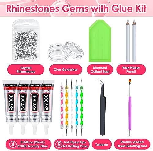 4Pcs 25mL B7000 Glue Clear with Precision Tip, Rhinestones, Bedazzling Tool
