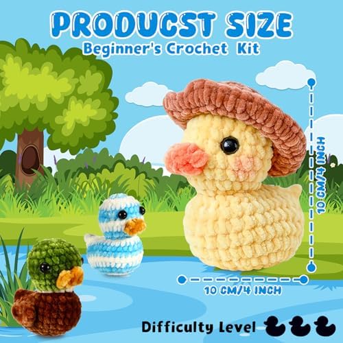 XunYee 3 Pcs Little Ducks Crochet Kit DIY Amigurumi Set Wth Complete Tools