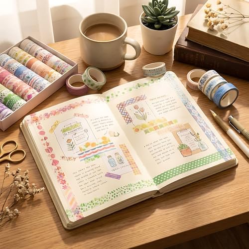 60 Rolls Washi Tape Set, 15mm, Colorful Craft Tape for Junk Journal Scrapbook, Bullet Journaling Scrapbooking Supplies, Planner Sticker DIY Craft Decor