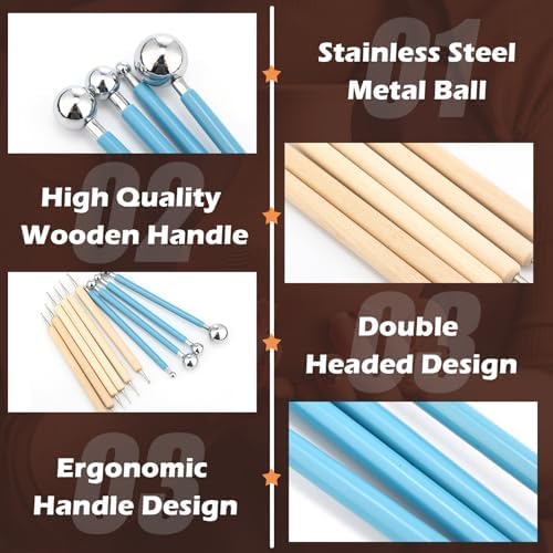 Teenyyou 6 Sets Dot Painting Tools 60 Pcs Clay Pottery Modeling Metal Embossing Tools Ceramic Clay Dotting Supplies for Painting Mandalas Pottery Art Rock