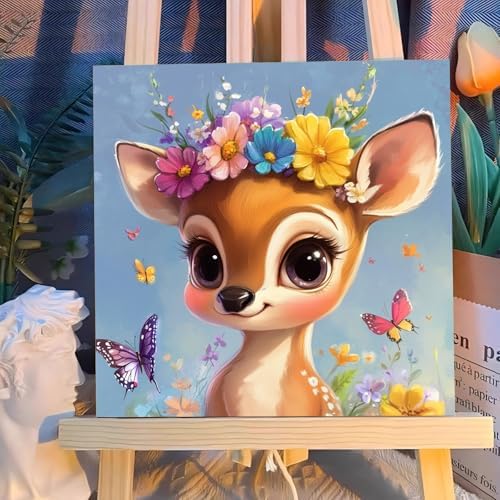 Reivworl Deer Paint by Numbers Kit for Kids with Frame 8×8 inch