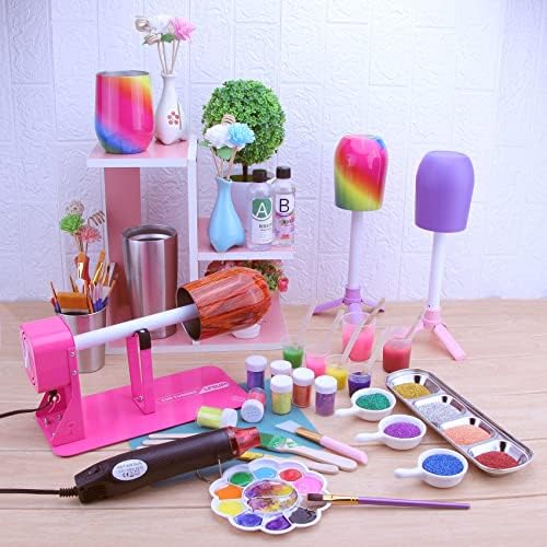LFSUM Cup Turner Kit for Crafts Tumbler, Tumbler Cup Spinner, Glitter Powder, Epoxy Resin Kit for Beginners with Epoxy and Heat Gun (1X-Rose Red)