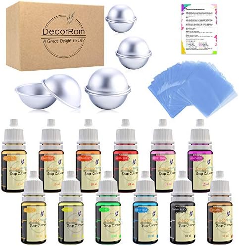 Bath Bomb Mold Set with Soap Colorant,Shrink Wrap Bags - Food Grade Skin Safe Soap Dye for DIY Bath Bomb Making Supplies Kit - Liquid Bath Bomb Dye for Soap Coloring - with Instructions