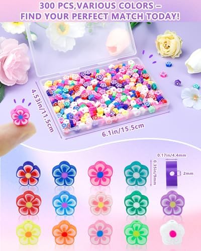 FIVEIZERO Flower Charms, 300PCS Polymer Clay Flower Beads