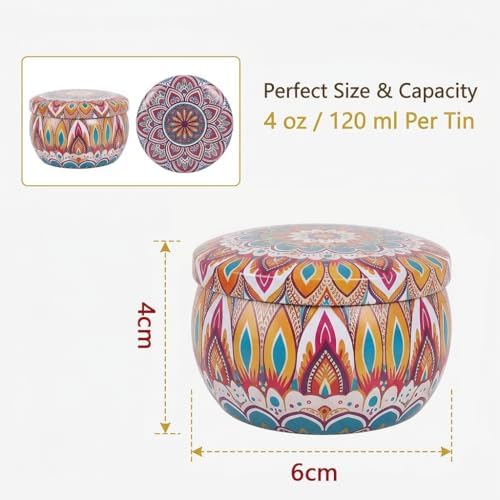 Blingfun 10 Packs 4 oz Candle Tins kit, Candle Making Tins, Candle Jars, 100pcs Candle Wicks, 100pcs Wick Stickers, Candle Containers for Making Candles (Flowers)