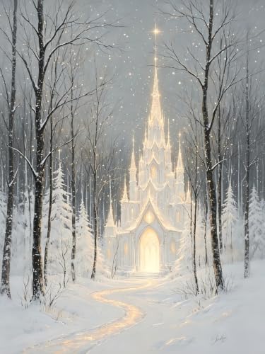 Christmas Night Castle Painting by Numbers for Adults Beginner 12 x 16 Inch