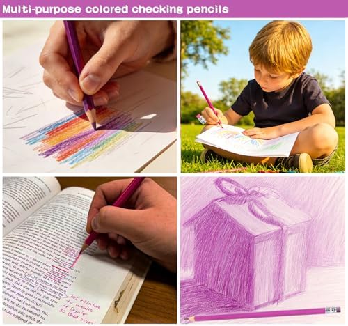 Adhere 25pcs Checking Pencils Erasable colored Pencils Pre-Sharpened #2 HB,for Checking Tests Grading,Map Coloring, editing Office Favors,including a Free sharpener. (Peony Red)