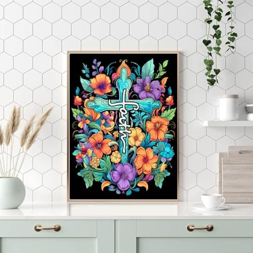 Diamond Art Kits for Adults Cross Flowers Diamond Painting Kit 12x16in