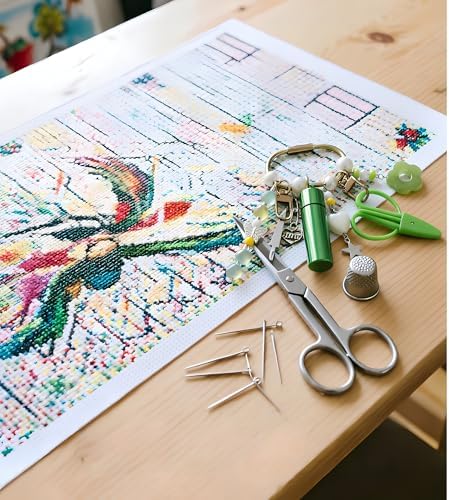 MEYAGO Needlepoint Bag Charm Tool Kit with Mini Embroidery Scissors, Needle Threader, Needle Holder Tube & Gold Keyring, Portable Embroidery Accessories for Cross Stitch Sewing DIY Crafts (Green)