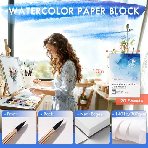 Watercolor Paper Block 7x10 Inch, Fuumuui 100% Cotton Paper Pad, 20 Sheets, Cold Pressed, Acid-Free, 140 lb/300gsm for Painting, Drawing, Art Journaling, Professional Artist Quality
