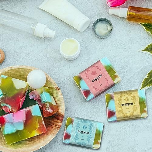PH PandaHall 90PCS Handmade Wrap Label Tape, 9 Styles Floral Kraft Paper Soap Wrappers Vertical Soap Paper Tag Soap Sleeves Covers for Soap Lotion Bars Bath Gift Wrapping, 8.2 Inch Long