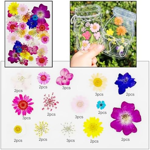 Cayway 170 PCS Dried Pressed Flower, Pressed Flowers and Leaves for Resin, Real Nature Pressing Floral Leaves for DIY Craft, Jewelry Making, Candle Scrapbooking Supplies, Red