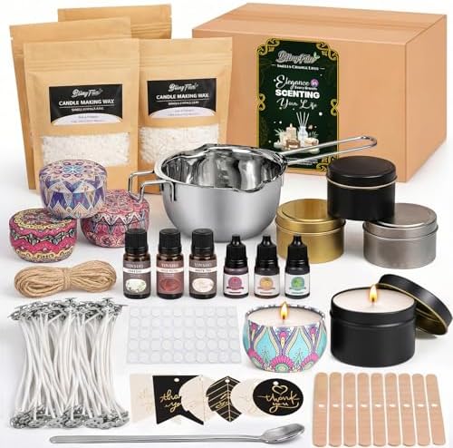 Blingfun 2LB Soy Wax Candle Making Kit,DIY Candle Making Supplies with Wicks, Stickers,Candle Jar, Melting Pot,Fragrances Oils & Dyes,Scented Candle Starter Full Kit for Adults (2LB)