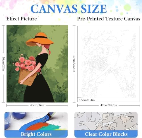 ZRIZQ Paint by Numbers Kit for Adults Beginner,Woman Flowers,16x20