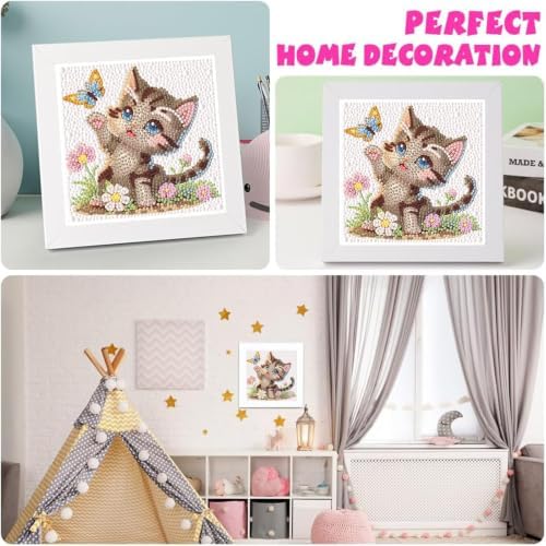 Cat Diamond Art Painting Kits for Kids with Frame Ages 4-8-12 (7x7 inch)