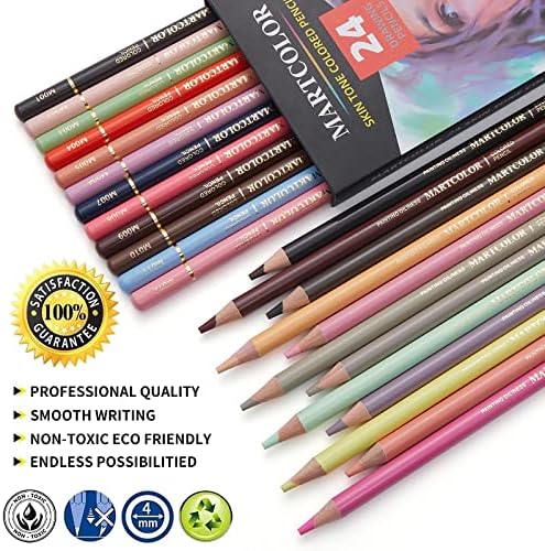 MARTCOLOR 24 Colors Skin Tone Colored Pencils for Portraits | Oil Color Pencils for Drawing, Sketching, Adult Coloring, Shading & Blending, Artist Pencils for Beginners, Artists