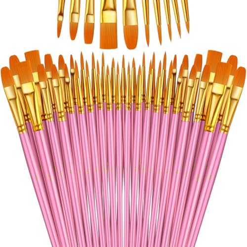 Paint Brushes Set, 24 Pack 240 Pcs Round-Pointed Tip Paintbrushes Nylon Hair Artist Acrylic Paint Brushes for Acrylic Oil Watercolor, Face Nail Art, Miniature Detailing & Rock Painting, Pink
