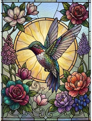 Stained Glass Diamond Art Kits for Adults, Hummingbird Diamond Painting