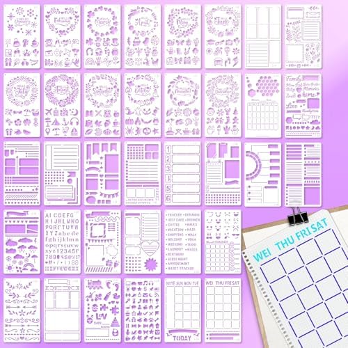 Yazhiji 36 PCS Journal Diary Stencils, Planner Stencils for Junk Journal Notebook Diary Scrapbooking DIY Supplie Drawing Template Journal Stencil 4x7 Inch