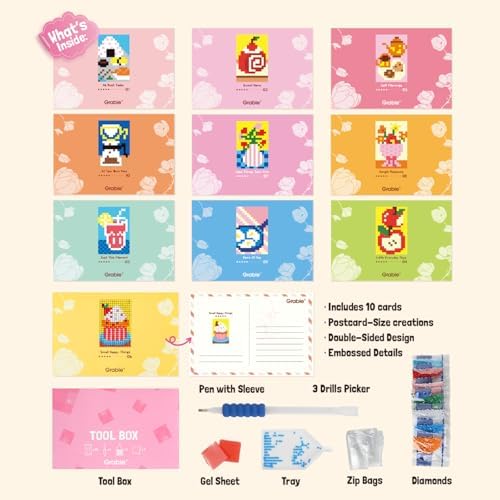 Grabie Mini Diamond Painting Cards Kit, 10 Pack Square Drill, Cozy Moments
