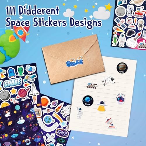 LINAYE 48 Sheets Space Stickers for Kids, 960 PCS Solar System Planets Outer Stickers for Classroom School, Waterproof Self Adhesive Crafts for Kids,Galaxy Outer Space Party Favors Reward for Students
