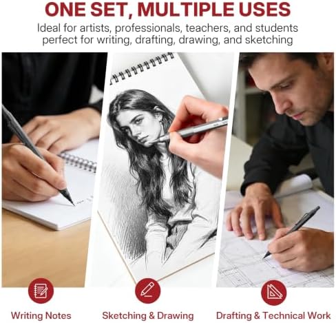WUO 0.7mm Mechanical Pencil Set, 3 Pack Metal Drafting Pencils