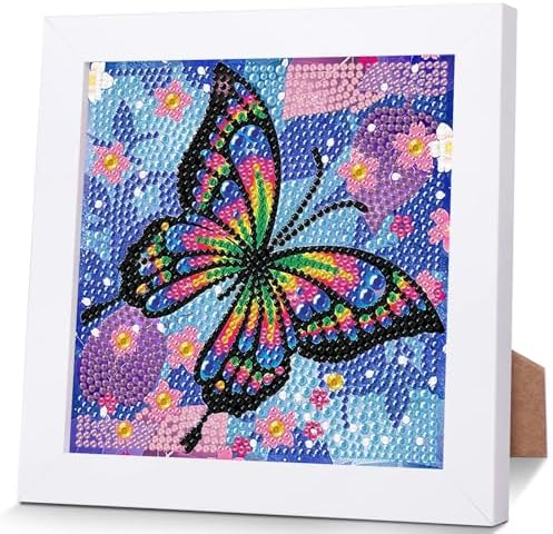 Butterfly Diamond Art Painting Kits for Kids with Frame Ages 6-12 (7x7 in)