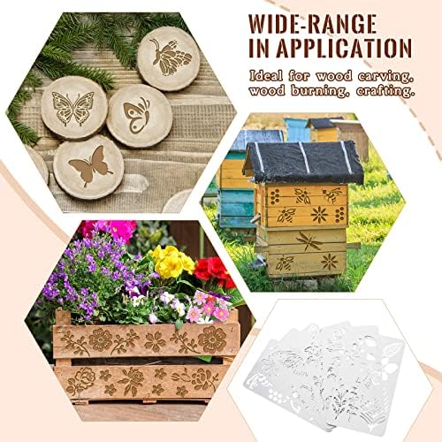 Lewtemi 6 Pcs Metal Wood Burning Stencils, Plant Style Letters Numbers
