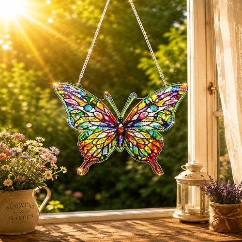 Butterfly Hanging Diamond Art Kits for Adults, Diamond Painting Suncatchers